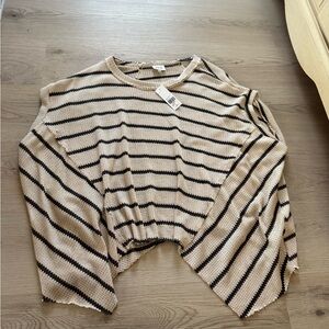 BKE Beige and Black Striped Knit Sweater